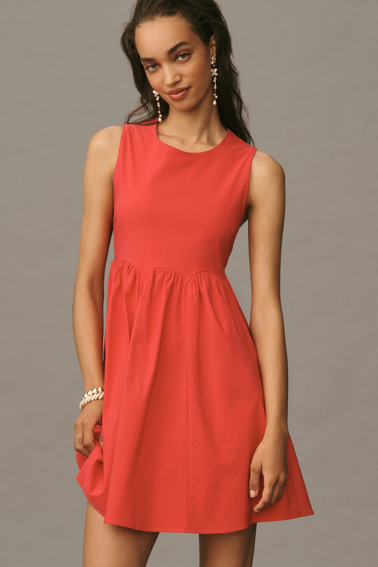 Maeve Sleeveless High-Neck Back-Bow Mini Dress