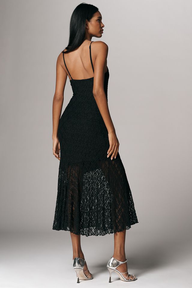 Asymmetric Lace Midi Dress by Anthropologie in Black, Size: Medium