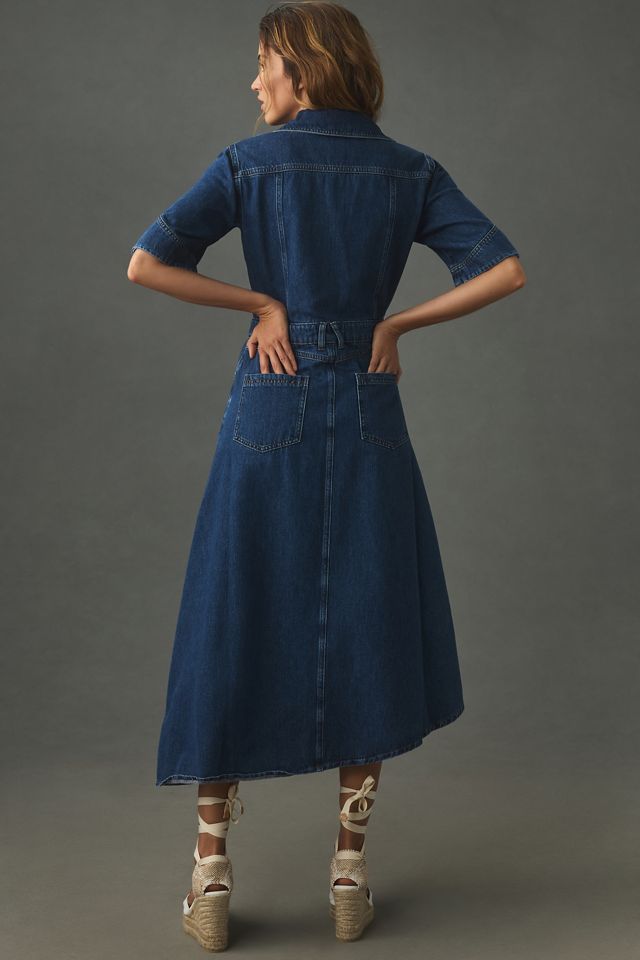 ALIGNE Mateo Short-Sleeve Asymmetric Denim Midi Shirt Dress #1