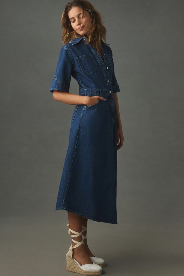 ALIGNE Mateo Short-Sleeve Asymmetric Denim Midi Shirt Dress #3