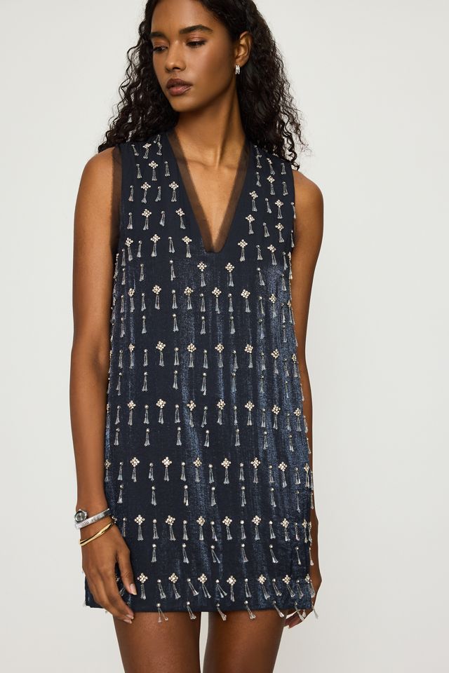 By Anthropologie Beaded V-Neck Mini Shift Dress #2
