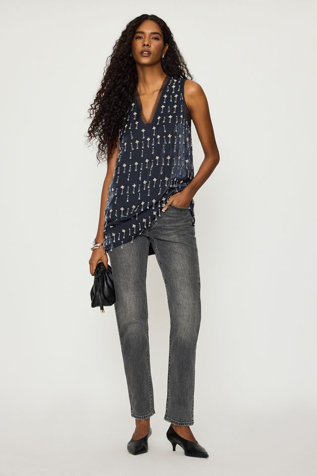 By Anthropologie Beaded V-Neck Mini Shift Dress #3