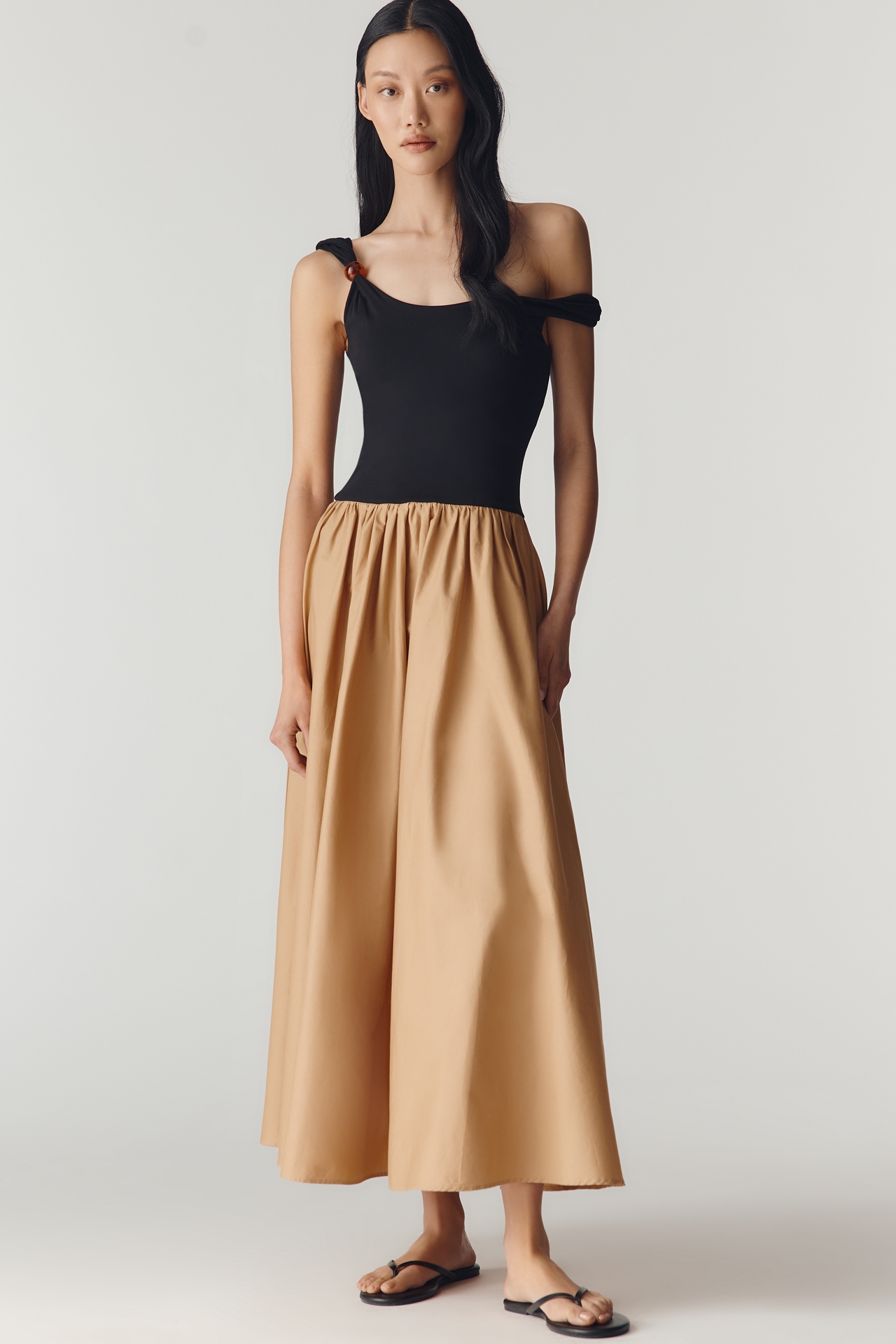 ESTHE Asymmetric Twofer Midi Dress