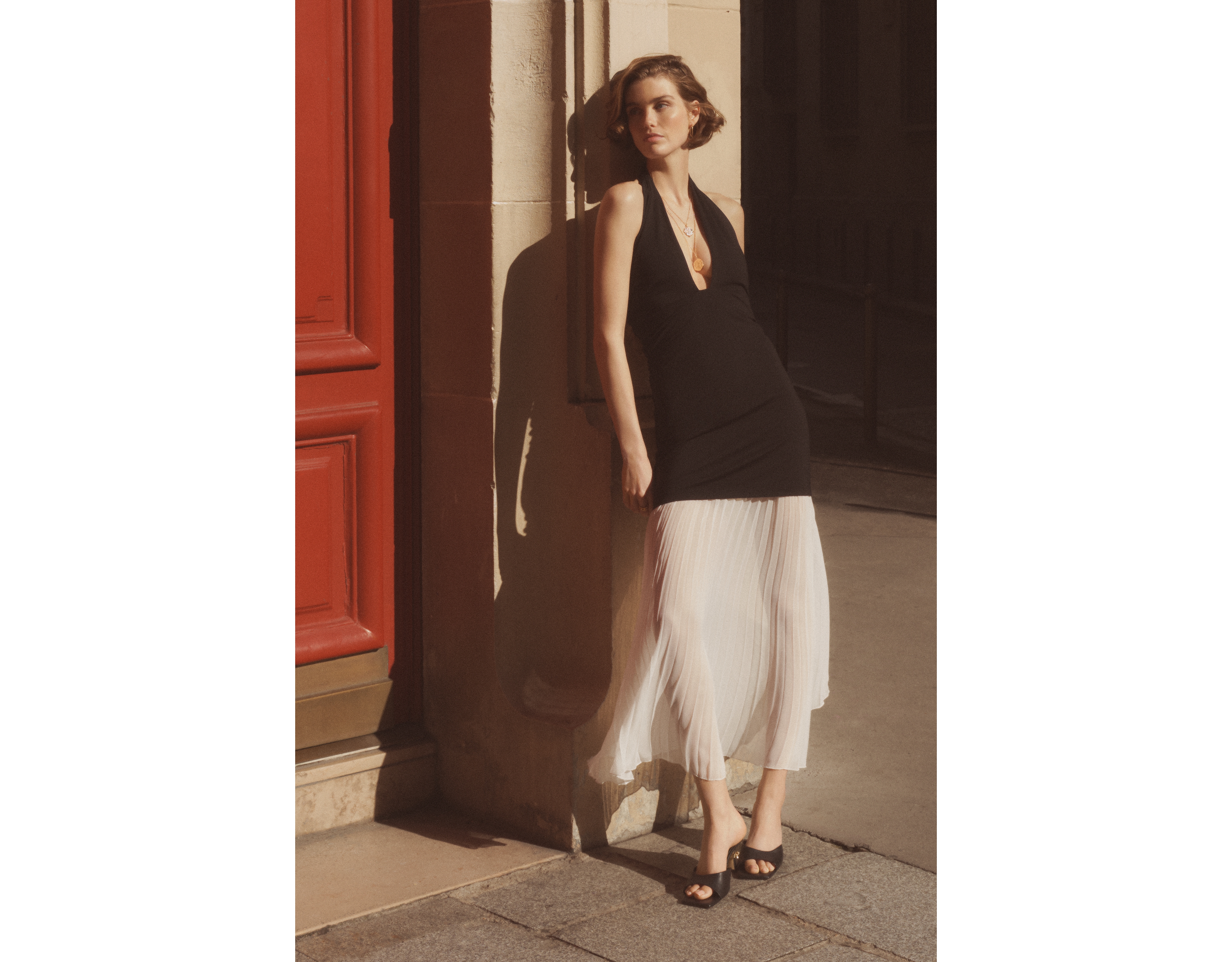 ESTHE Pleated Halter-Neck Midi Dress