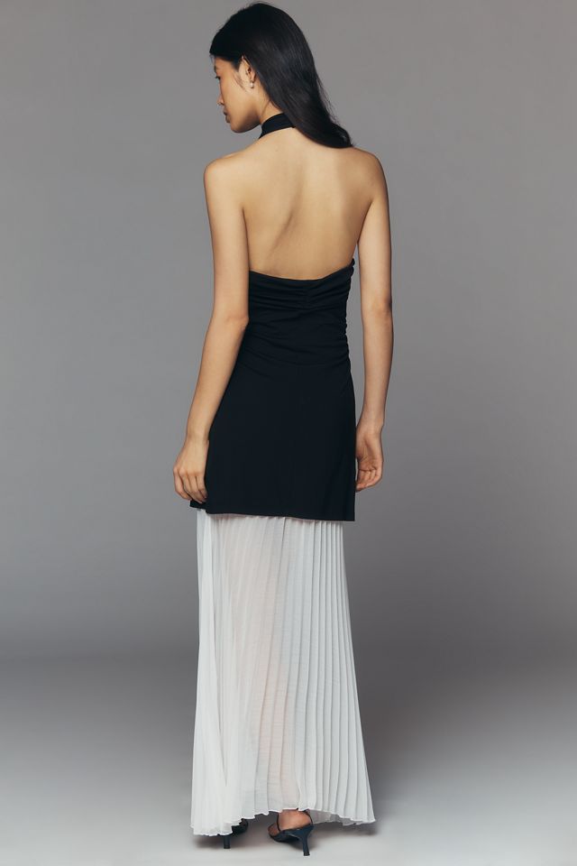 Pleated Halter-Neck Midi Dress by ESTHE in Black, Size: Small at Anthropologie