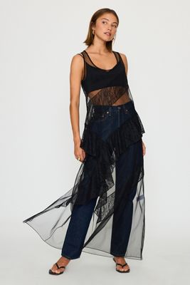 ESTHE Sheer Lace Tulle Midi Dress