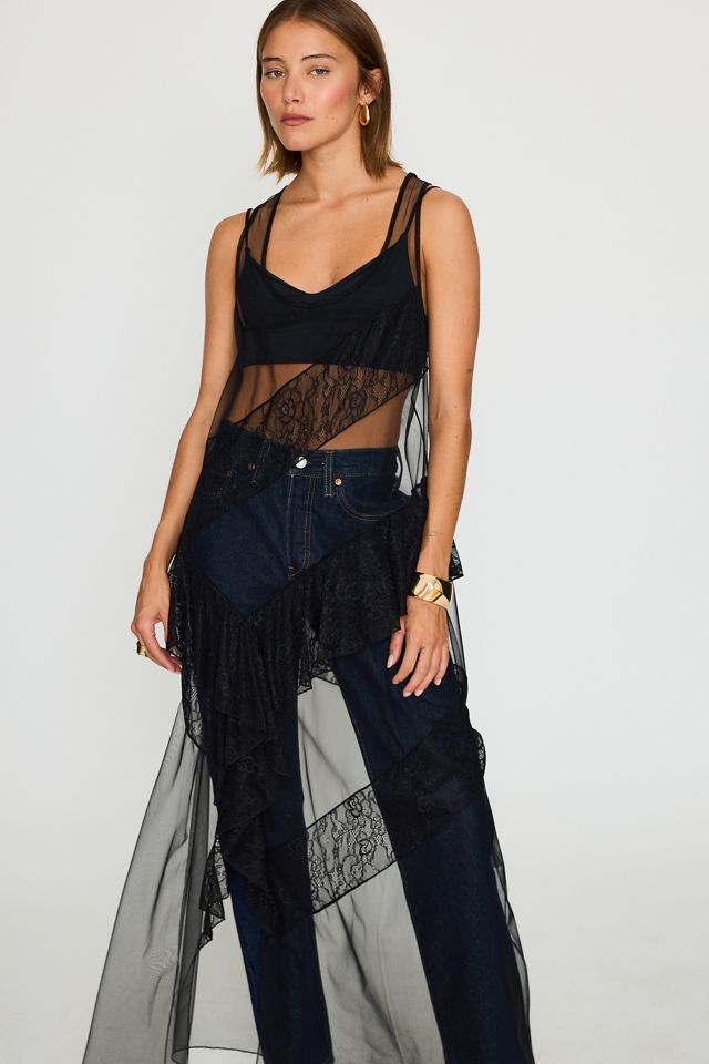 ESTHE Sheer Lace Tulle Midi Dress #4