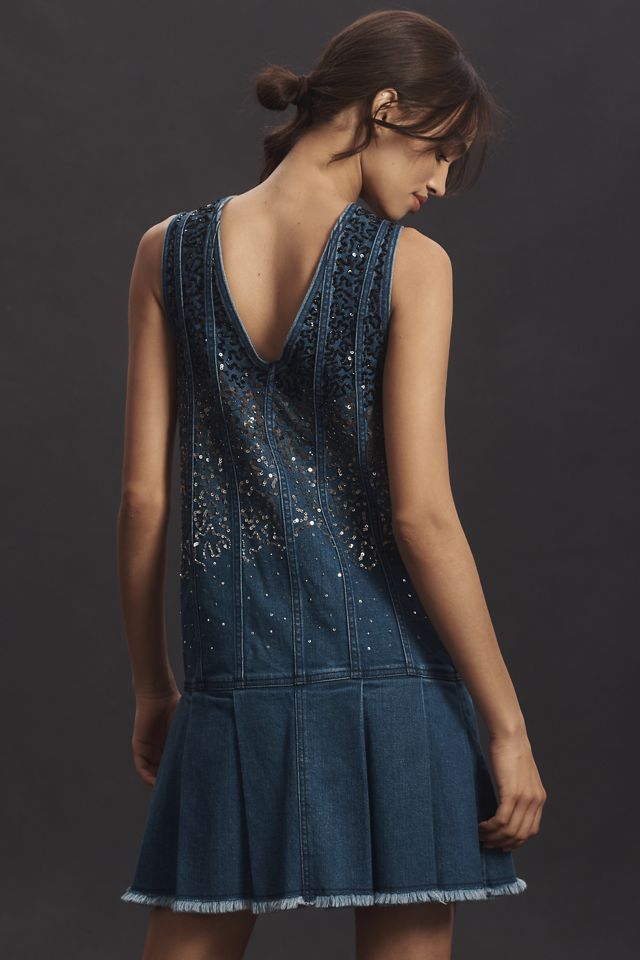 Pilcro Sparkle Denim Button-Front Mini Dress | Anthropologie