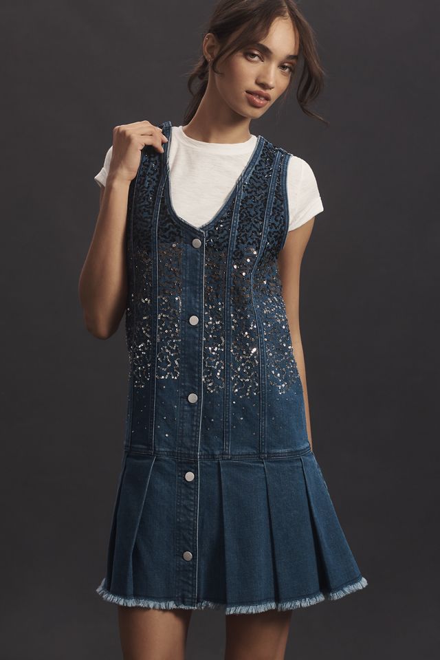 Pilcro Sparkle Denim Button-Front Mini Dress | Anthropologie