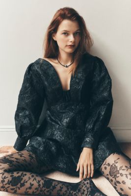 Maeve Long-Sleeve V-Neck Babydoll Mini Dress