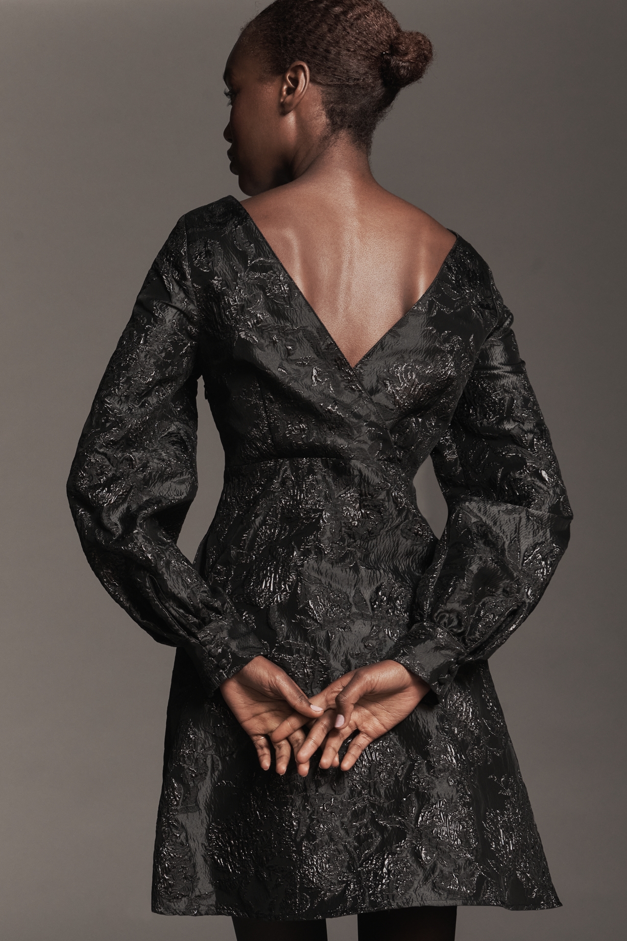 Maeve Long-Sleeve V-Neck Babydoll Mini Dress