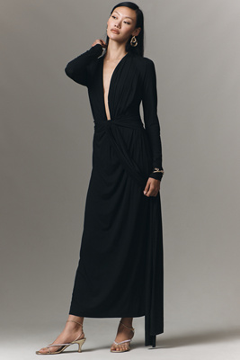 La Maise Studio Collette Plunge-Neck Maxi Dress