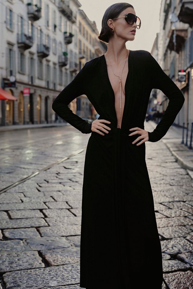 La Maise Studio Collette Plunge-Neck Maxi Dress #1