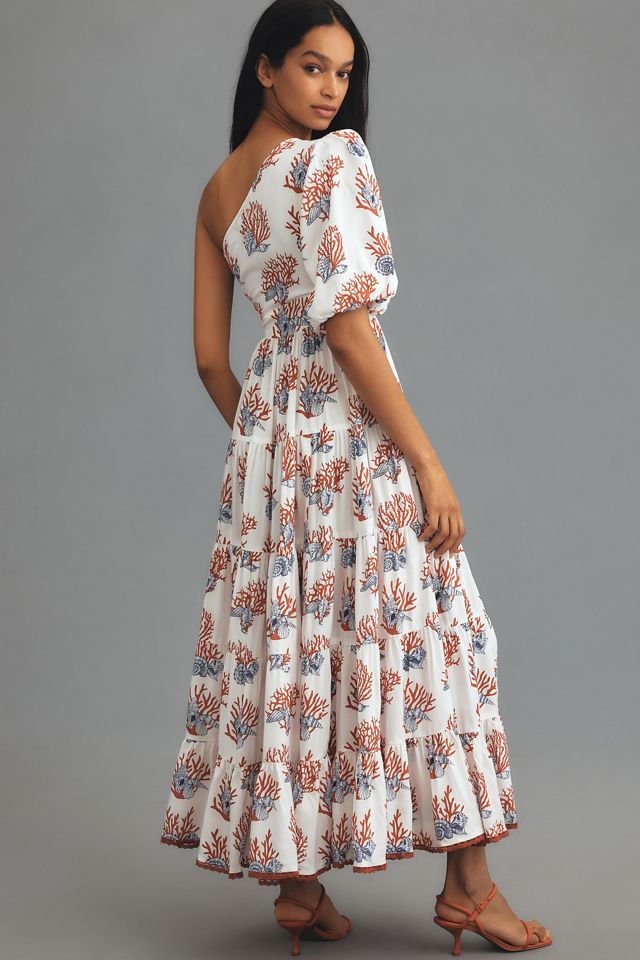 Priya Israni Puff One-Shoulder Belted Maxi Dress | Anthropologie