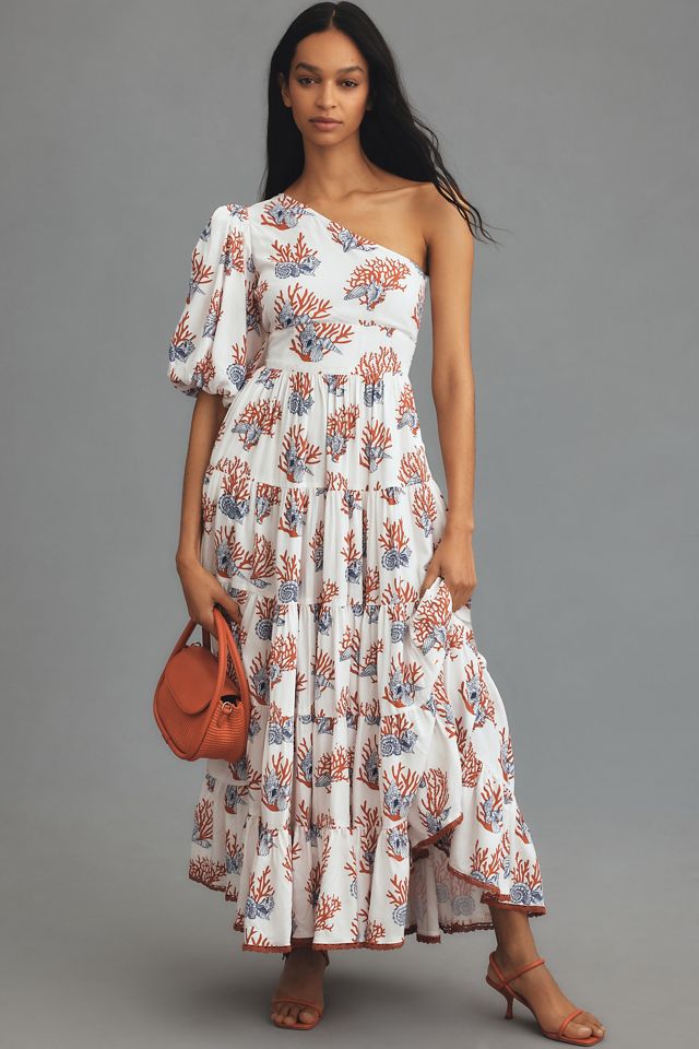 Priya Israni Puff One-Shoulder Belted Maxi Dress | Anthropologie