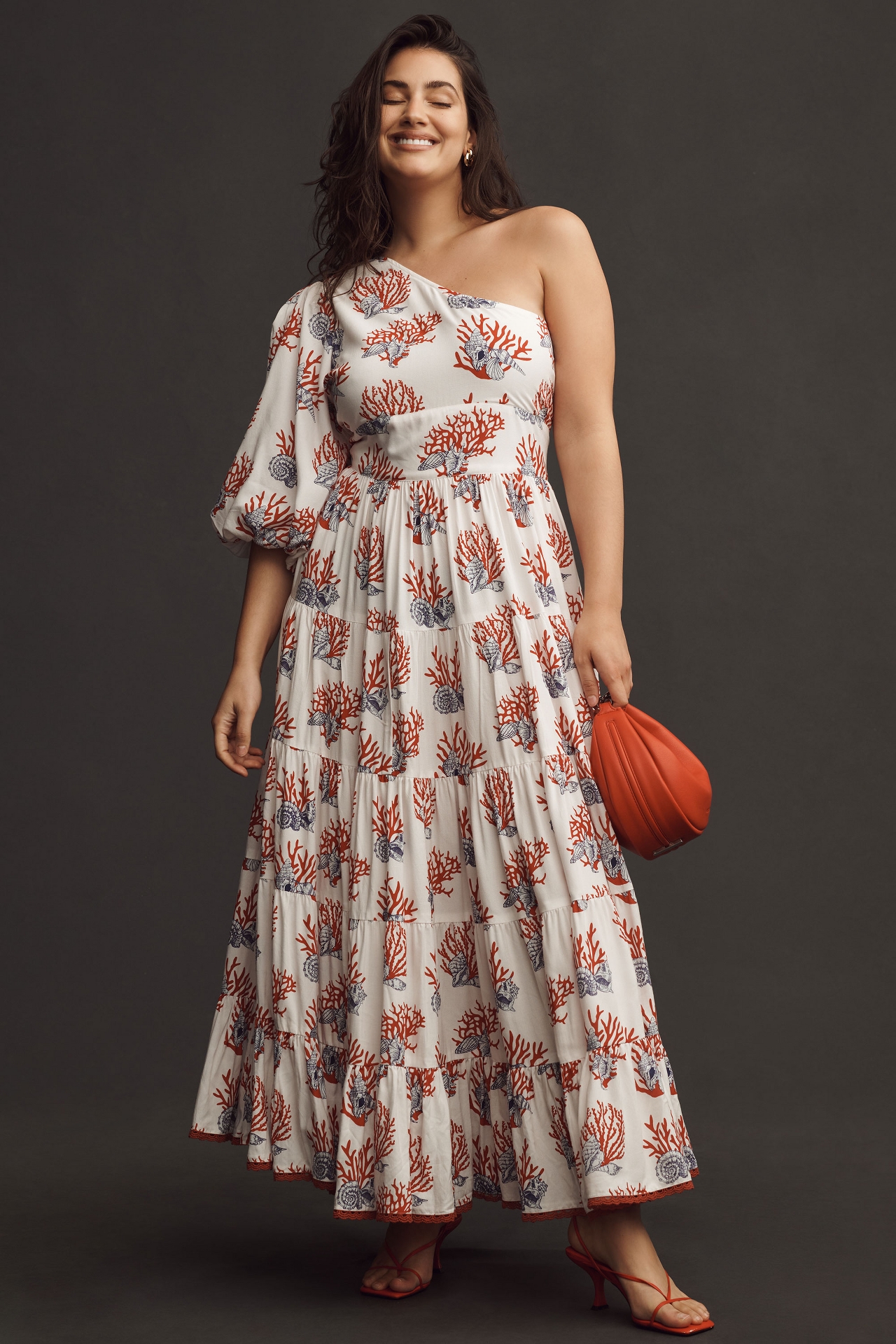 Priya Israni Puff One-Shoulder Belted Maxi Dress