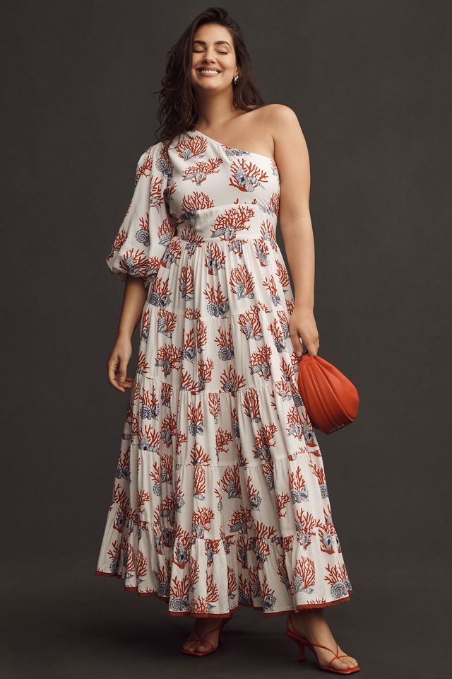 Priya Israni Puff One-Shoulder Belted Maxi Dress | Anthropologie