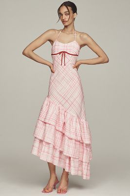 Aston Studio Elouise Linen-Cotton Ruffled Halter Dress