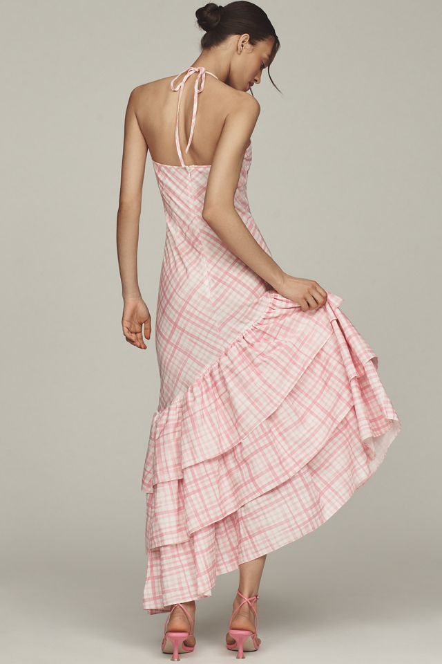 Aston Studio Elouise Linen-Cotton Ruffled Halter Dress #2