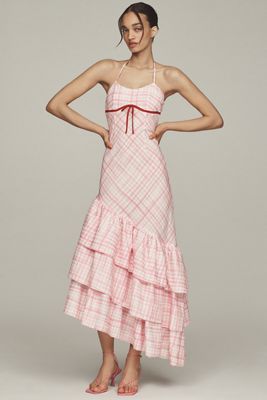 Aston Studio Elouise Linen-Cotton Ruffled Halter Dress