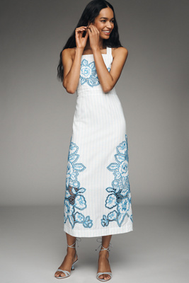 Aston Studio Aria Square-neck Linen-blend Maxi Dress In Multi