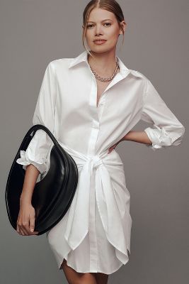 Derek Lam 10 Crosby Charlotte Tie-waist Mini Shirt Dress In White