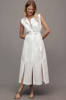 Derek Lam 10 Crosby Karina Cap-sleeve Midi Shirt Dress In White
