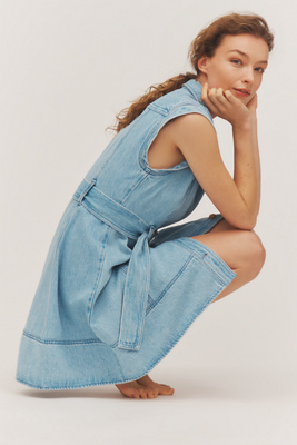 Derek Lam 10 Crosby Sleeveless Belted Denim Mini Dress In Blue