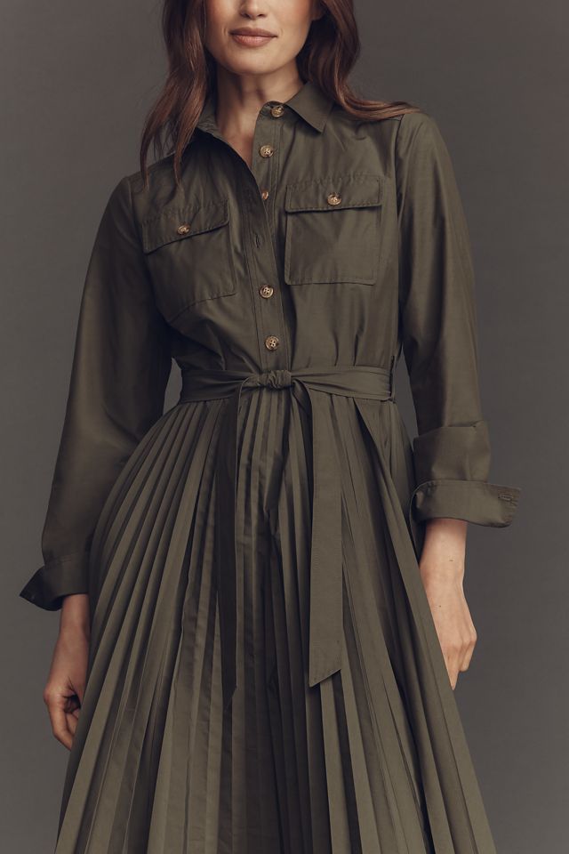 Derek Lam 10 Crosby Kenza Long-Sleeve Pleated Shirt Dress #1