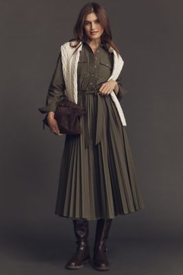 Derek Lam 10 Crosby Kenza Long-Sleeve Pleated Shirt Dress