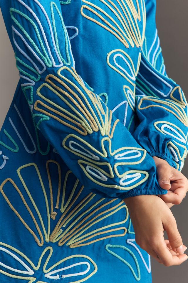 The Wolf Gang Luna Long-Sleeve Embroidered Linen Mini Dress
