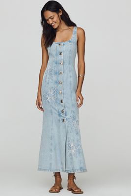 anthropologie denim maxi dress Aston Studio Strapless Denim Maxi Dress