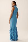 Especia Mock-Neck Ruffle Maxi Dress