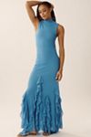 Especia Mock-Neck Ruffle Maxi Dress