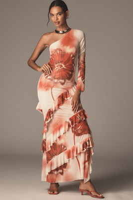 Especia Glowvine One-shoulder Mesh Maxi Dress In Multicolor