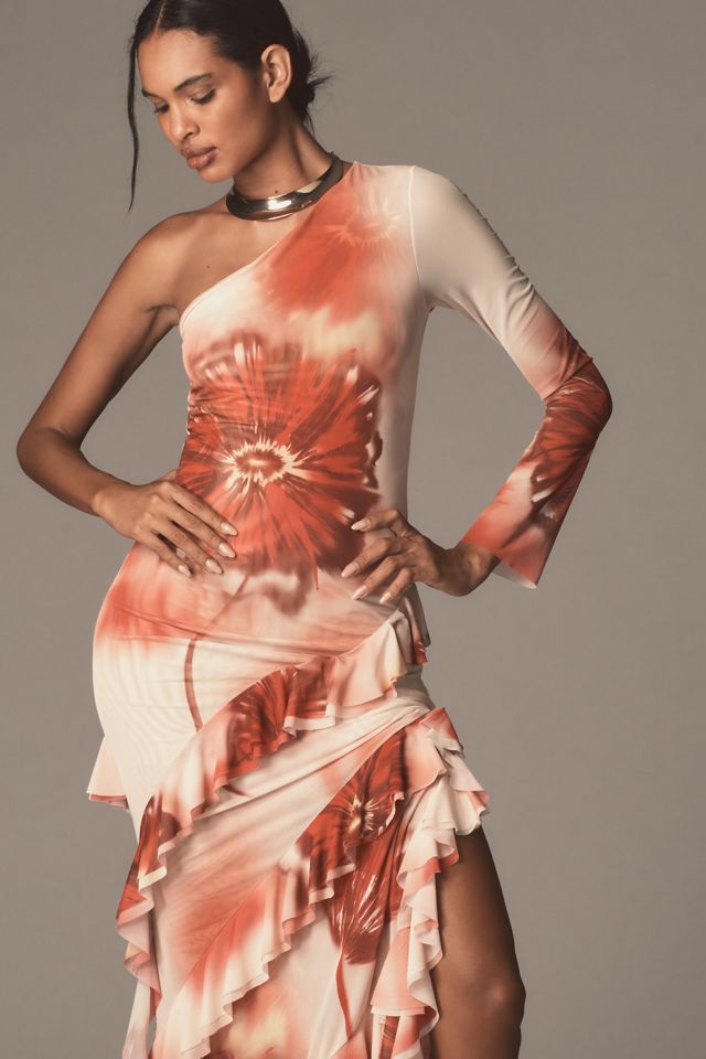 Especia Glowvine One-Shoulder Mesh Maxi Dress #3