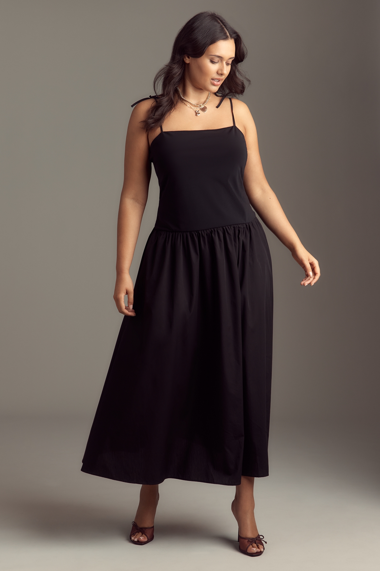 By Anthropologie Square-Neck Twofer Midi Dress