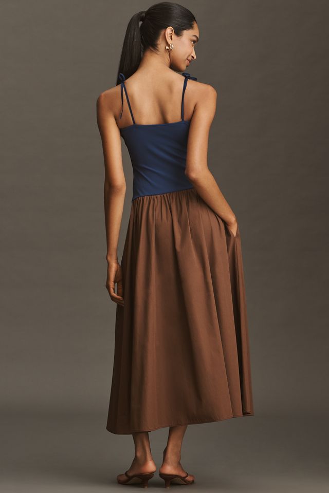 By Anthropologie Square-Neck Twofer Midi Dress