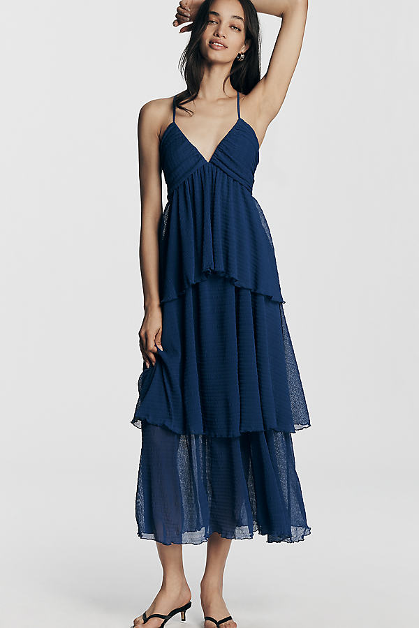 Layered V-Neck Midi Dress