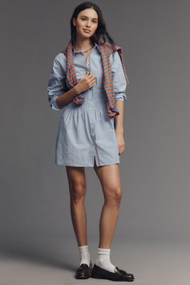 Maeve Long-Sleeve Smocked Waisted Shirt Dress