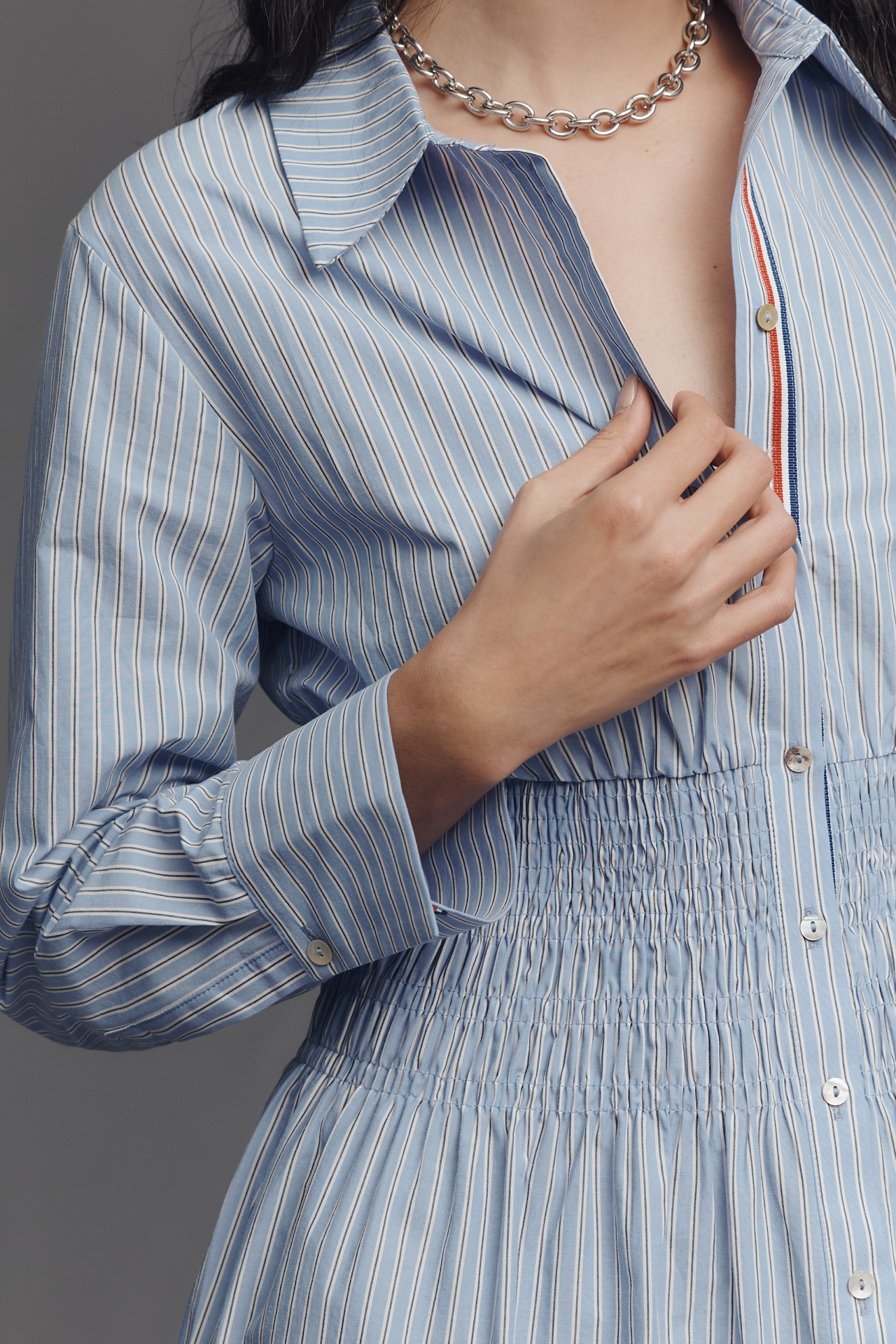 Maeve Long-Sleeve Smocked Waisted Shirt Dress