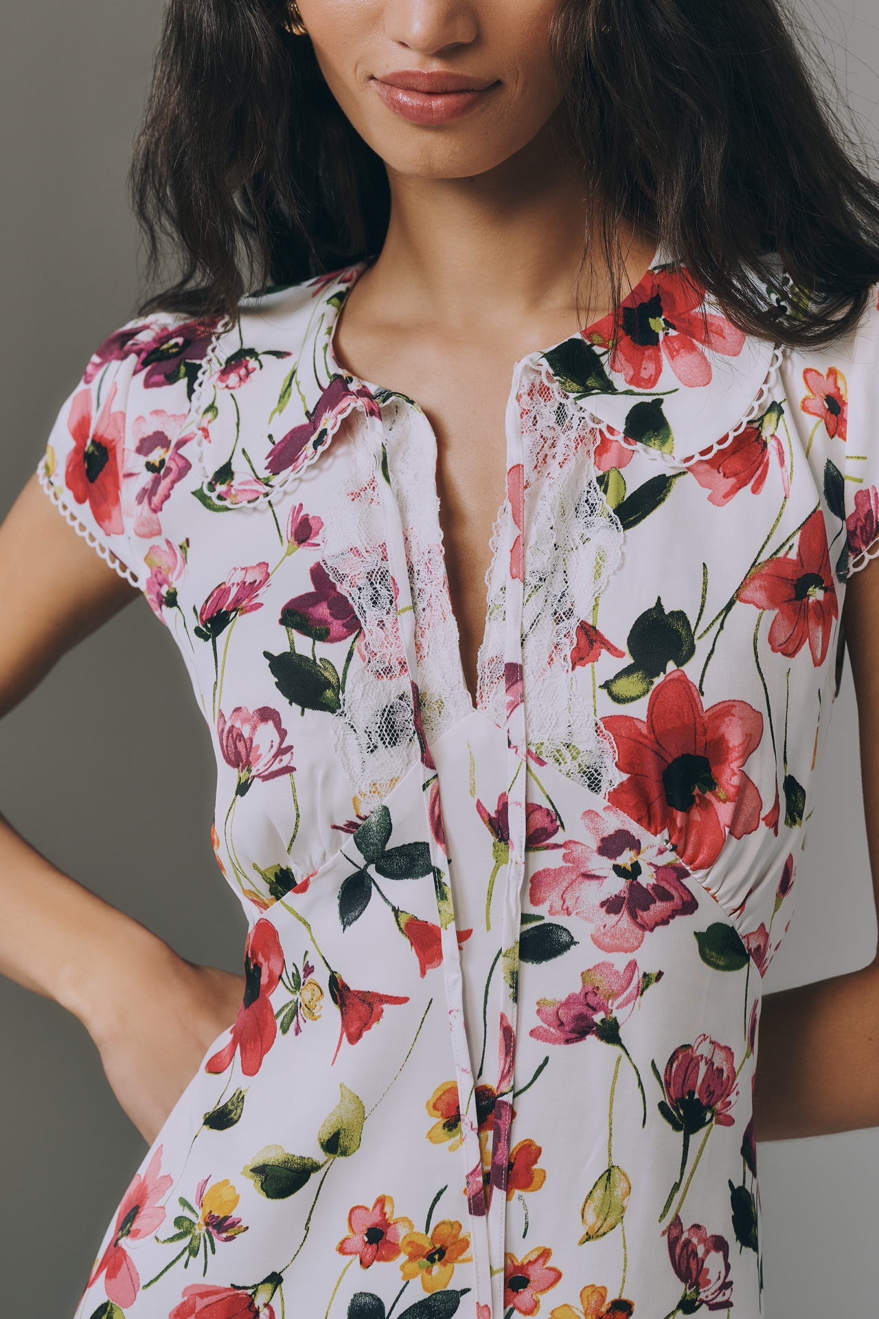 By Anthropologie Collared Short-Sleeve Midi Dress