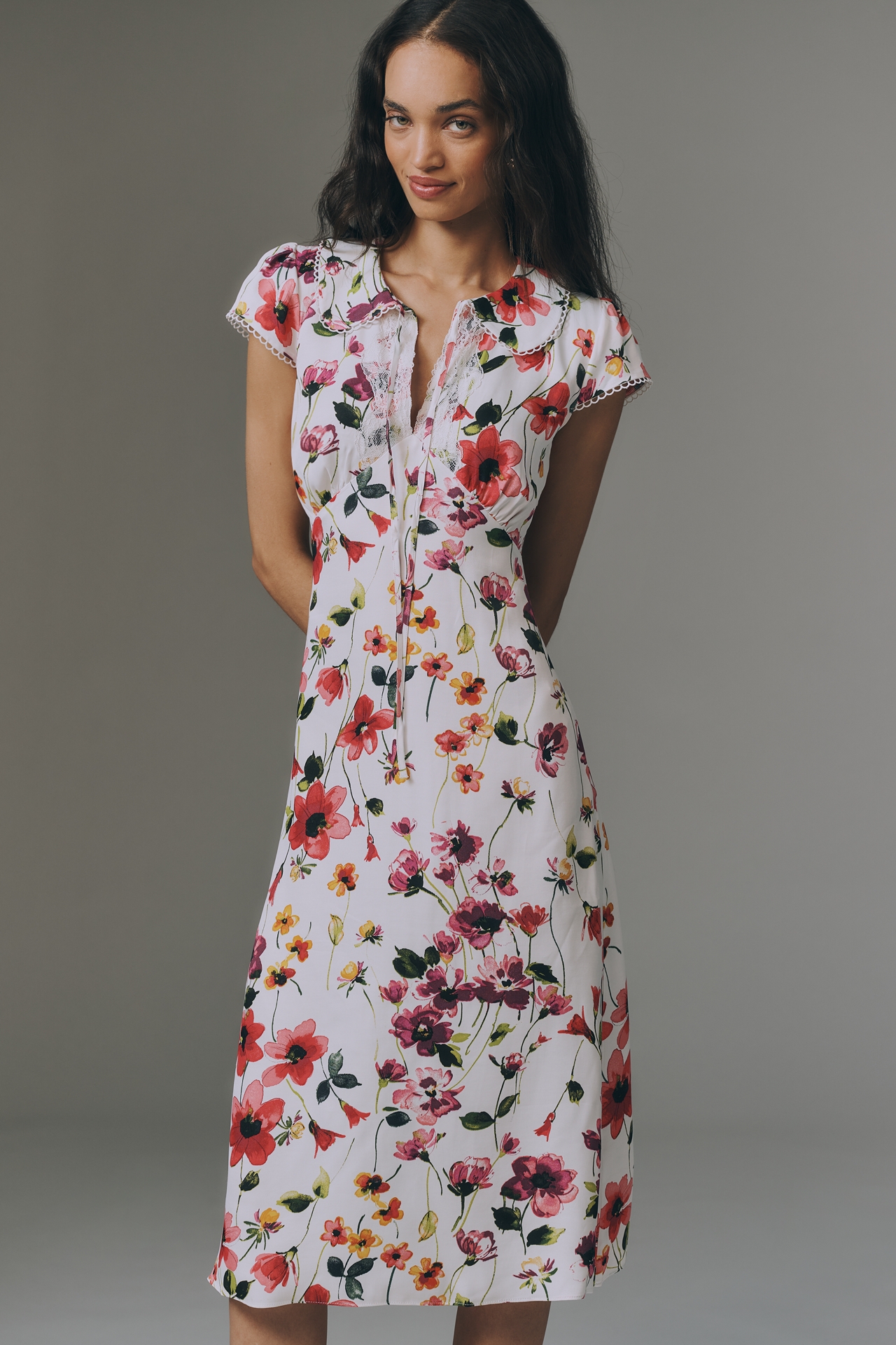 By Anthropologie Collared Short-Sleeve Midi Dress