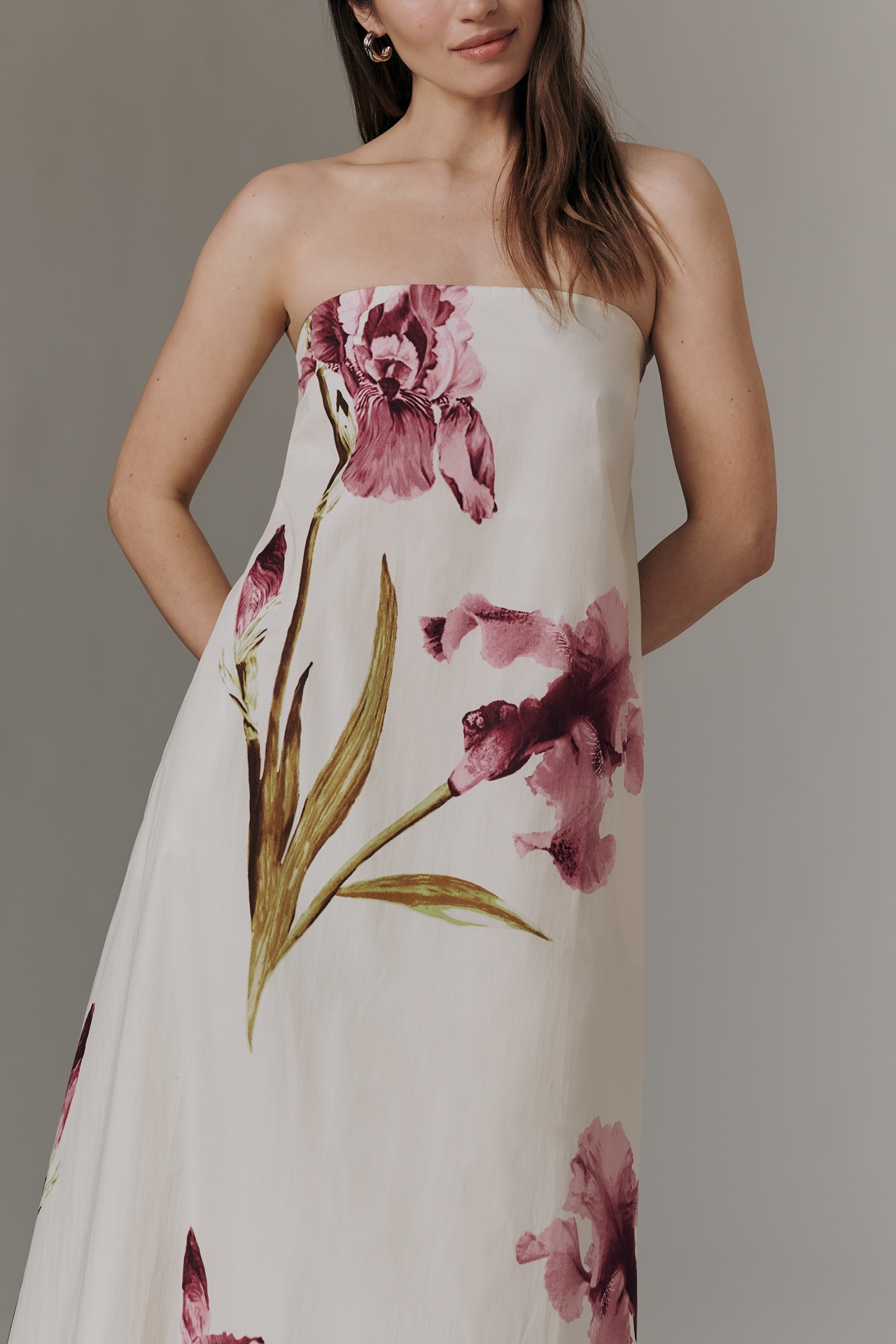 By Anthropologie Strapless Trapeze Midi Dress
