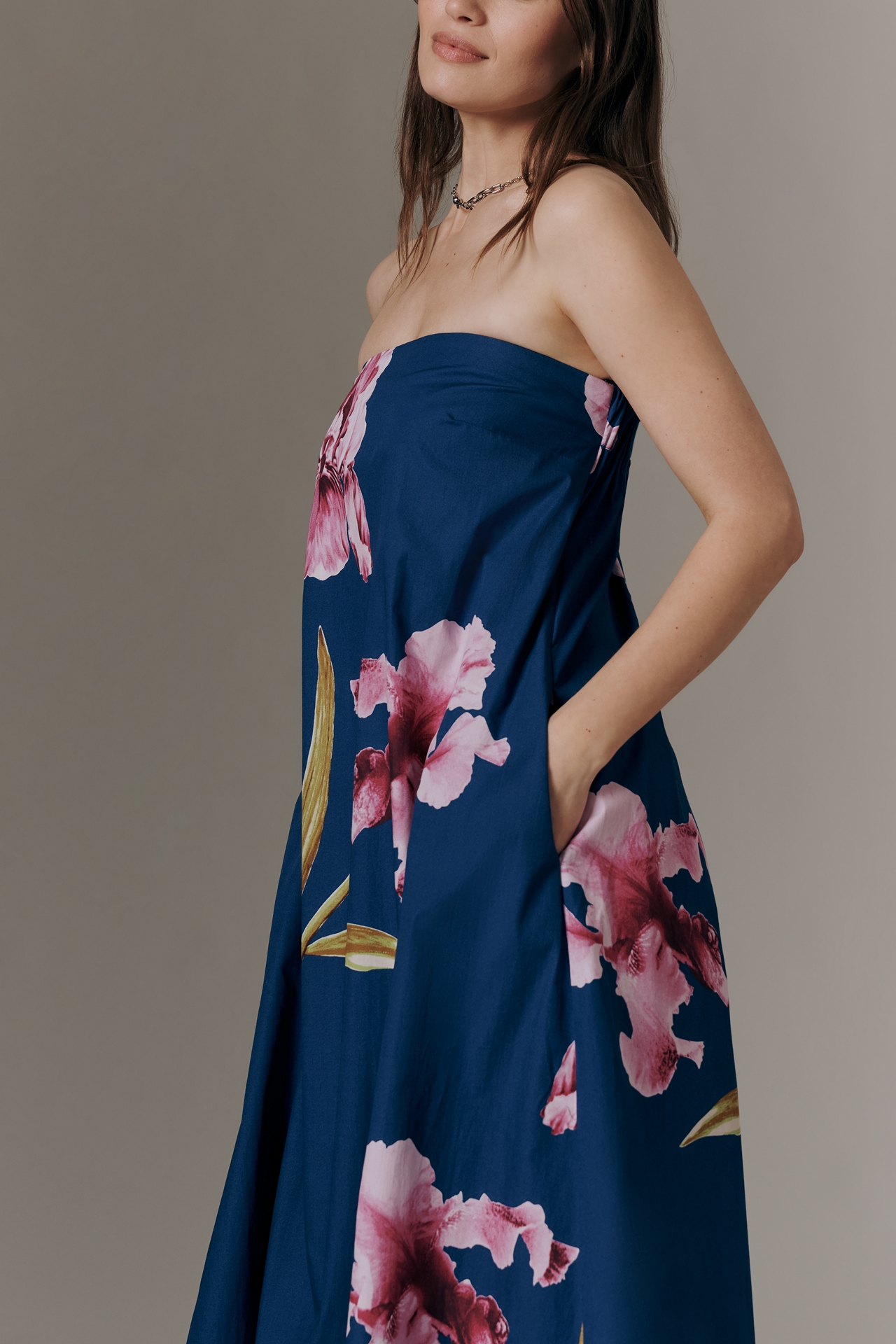 By Anthropologie Strapless Trapeze Midi Dress