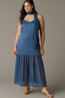 Sleeveless V-Neck Tiered Scarf Midi Dress