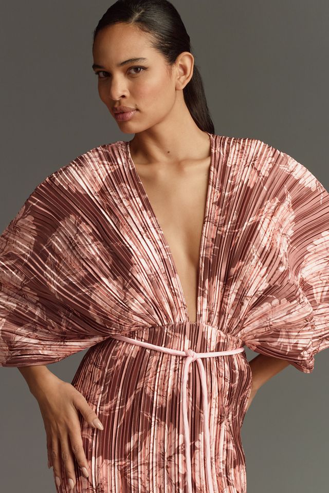 Sonya Moda Gianna Plunge Belted Plissé Maxi Dress #2