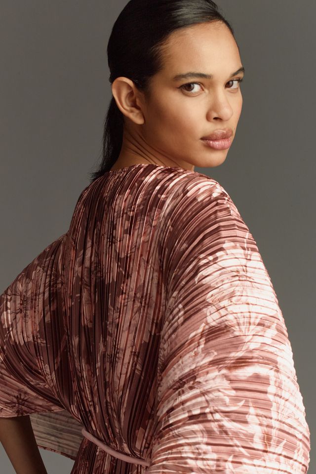 Sonya Moda Gianna Plunge Belted Plissé Maxi Dress #3