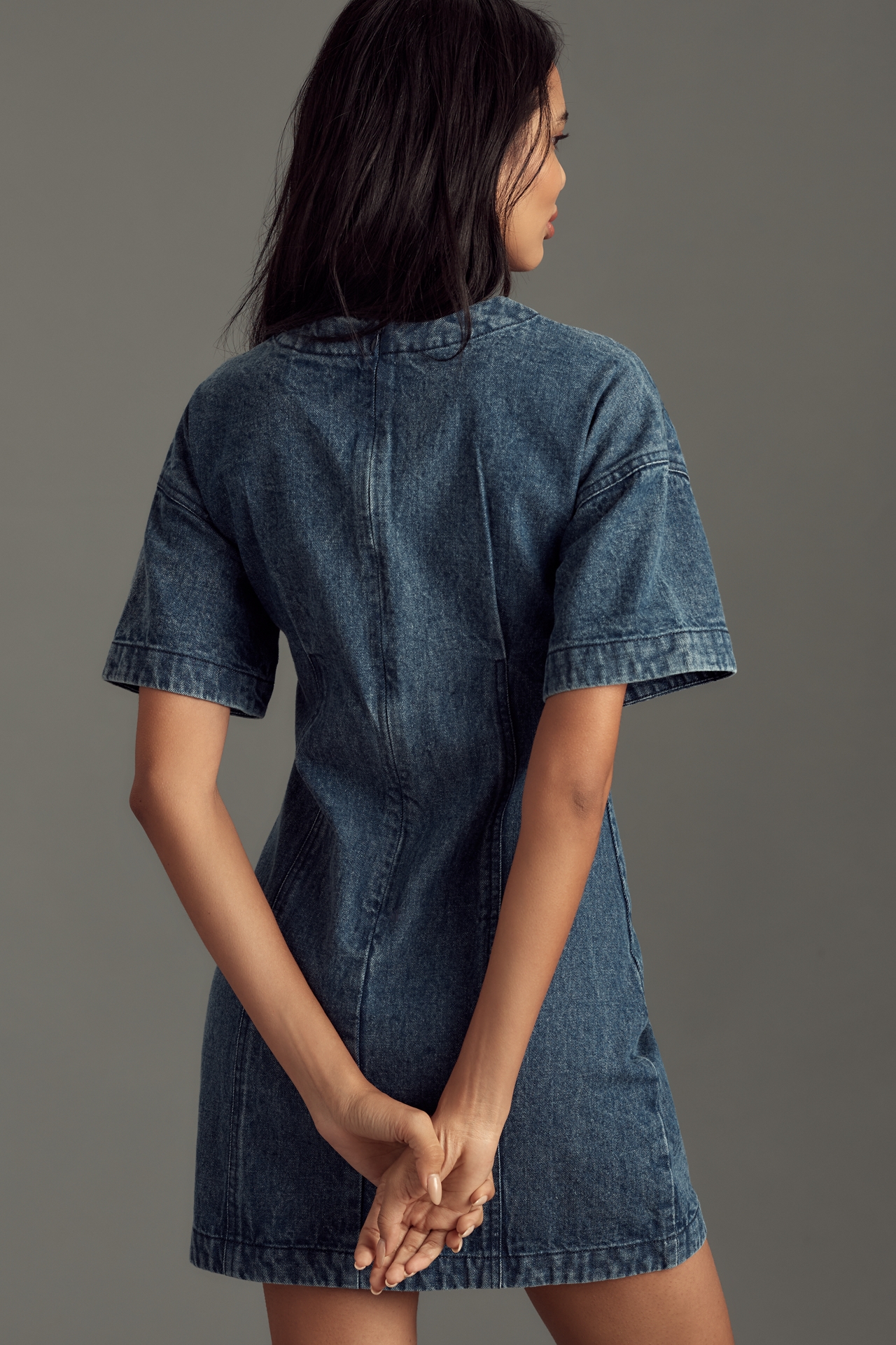 Dhruv Kapoor Short-Sleeve Embroidered Heart Denim Mini Dress