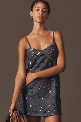 dhruv kapoor short sleeve embroidered heart denim mini dress Dhruv Kapoor Short-Sleeve Embroidered Heart Denim Mini Dress at MarketFair  Shoppes in Princeton, NJ